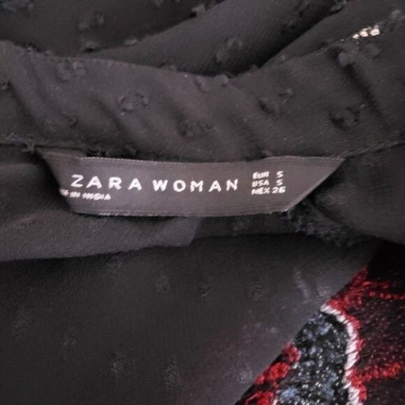 ZARA Sheer Plumetis Blouse with Embroidery – Black Top, Size S - Picture 3 of 8
